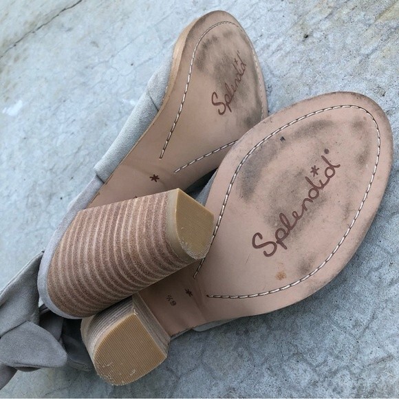 Splendid Danae Booties Shooties Shoes Stacked Heel Gray Grey Suede Tie Back 6.5 - Picture 8 of 9